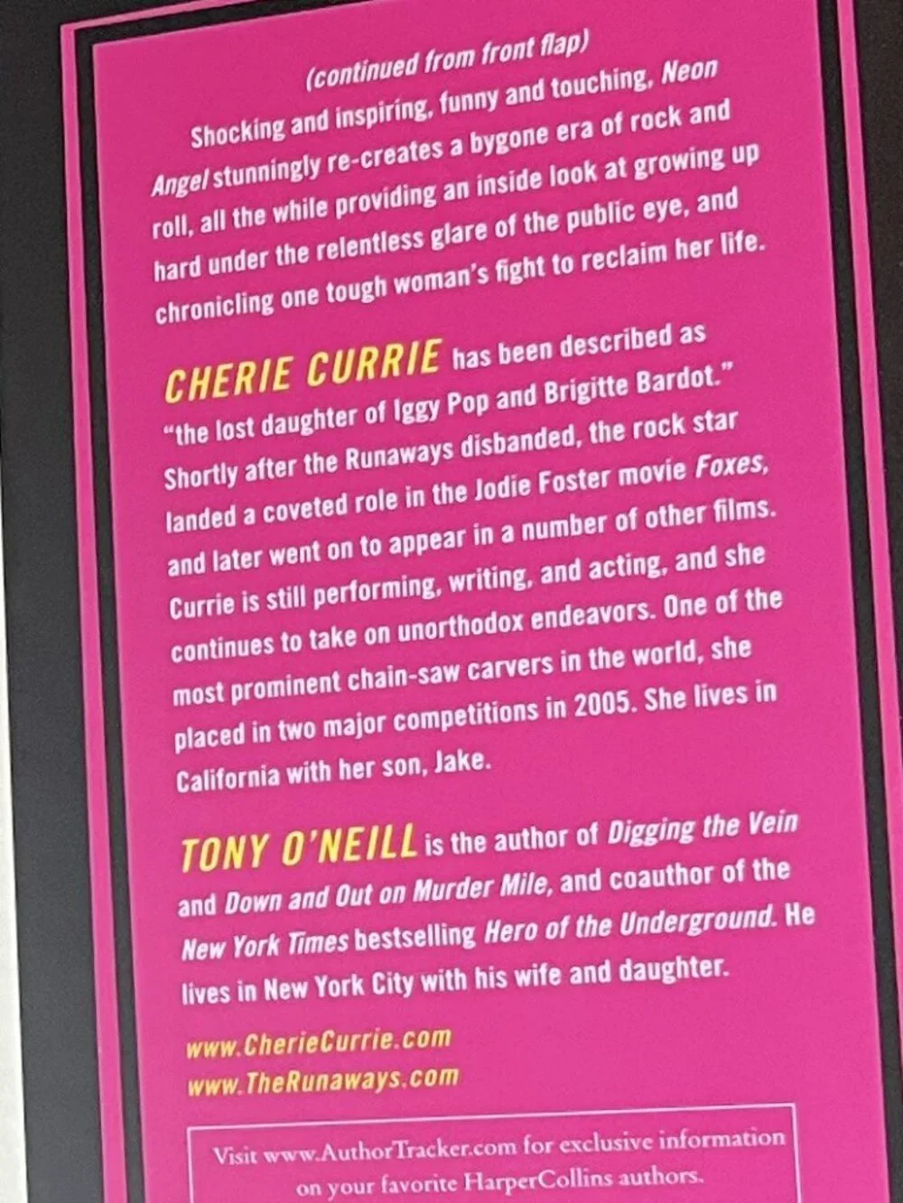 Neon Angel, A Memoir of a Runaway by Cherie Currie with Tony O'Neill